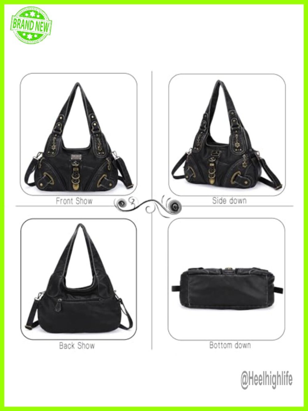 Washed PU Leather Hobo Satchel Handbag Convertible Snap Hook Strap Large Daily - Picture 4 of 6
